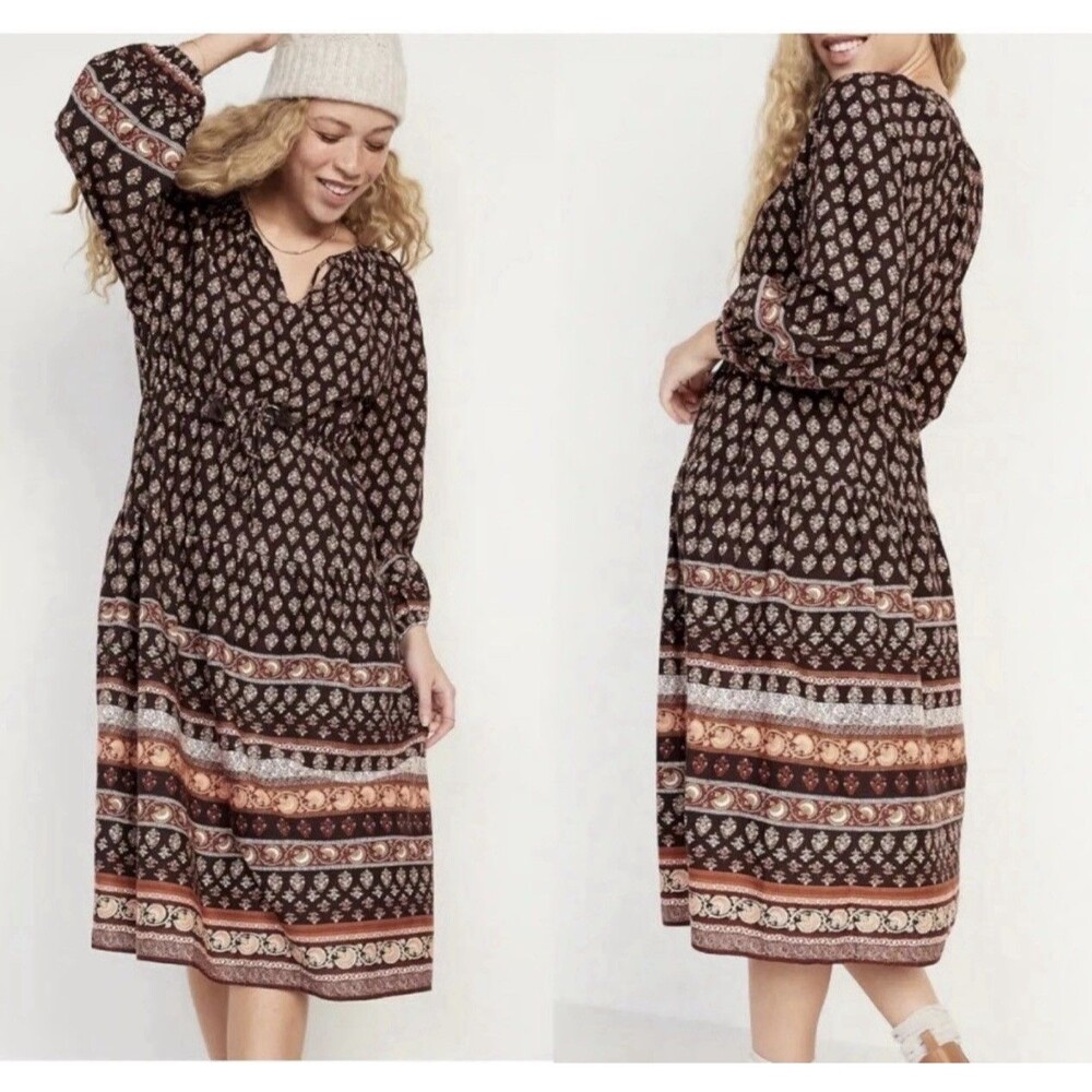 Old Navy Dress Womens L Maxi Floral Tiered Cottagecore peasant prairie boho New